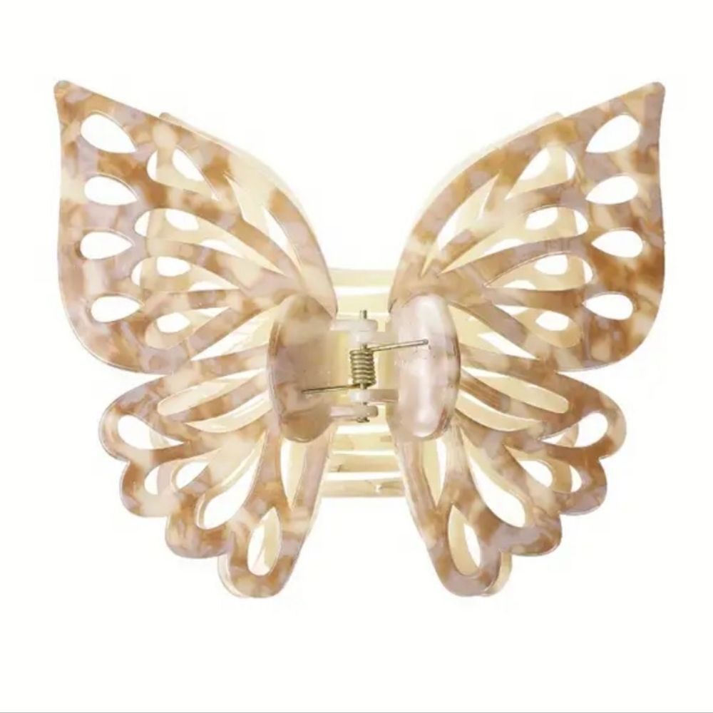 Butterfly hair claw clip Floral Pink Yellow Cream | New